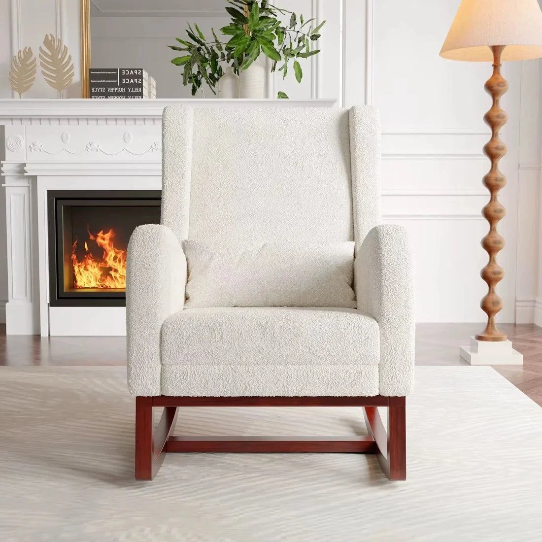 Ivory teddy rocking chair with footrest – front view
