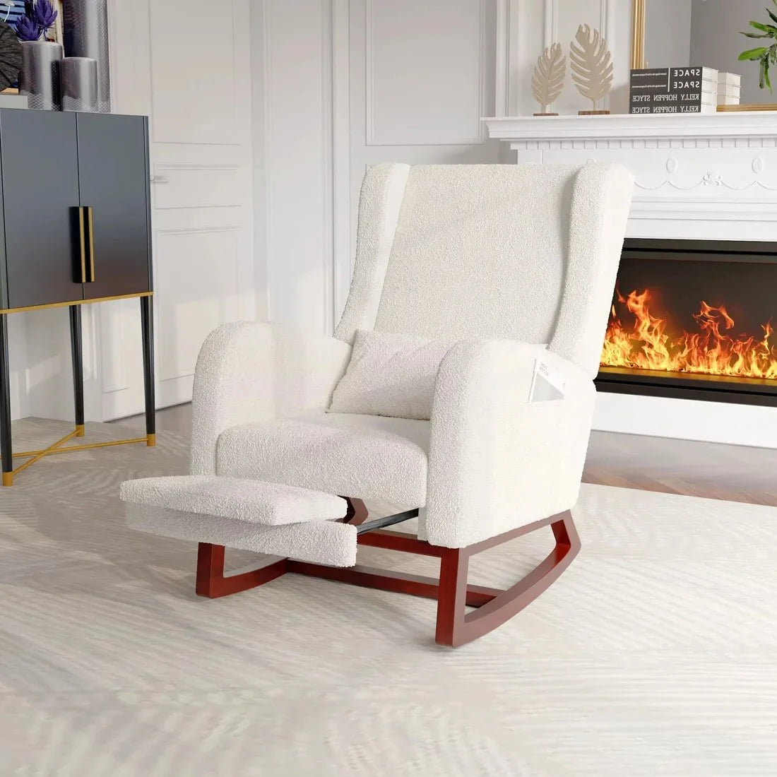 Ivory teddy rocking chair with footrest – product view 2
