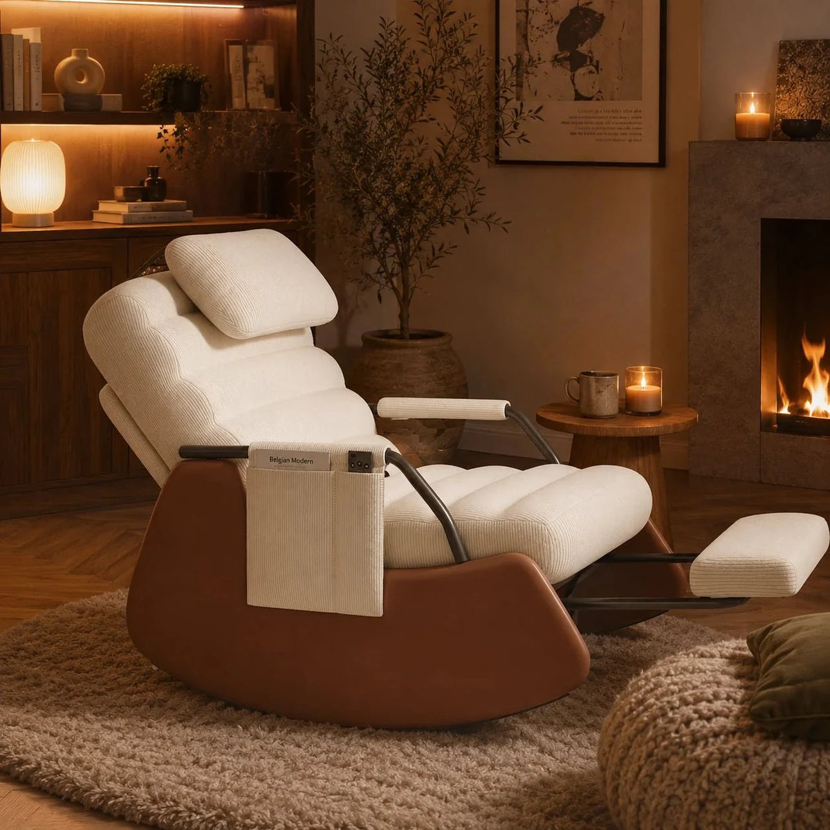 Reclining tufted corduroy rocking chair – lifestyle setting