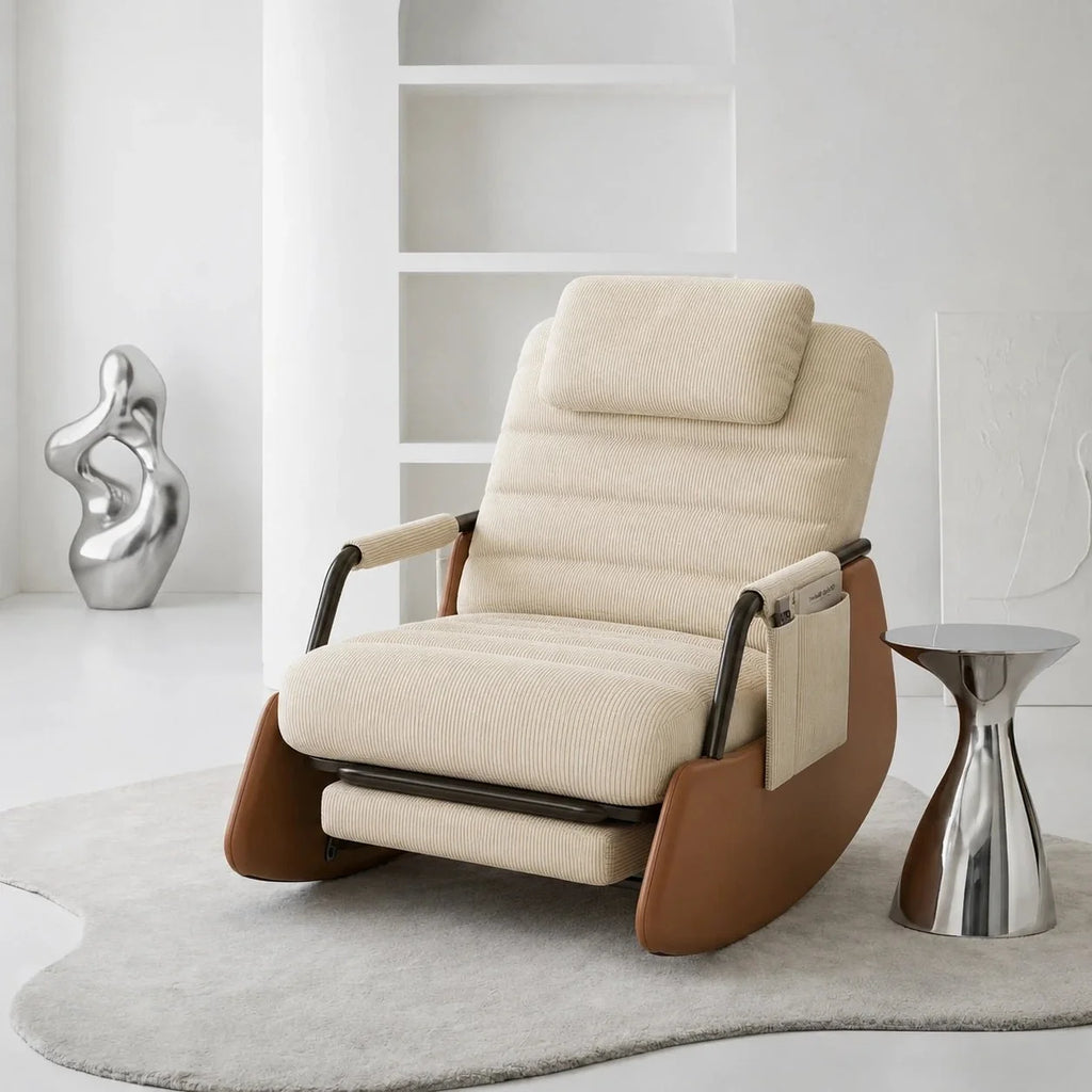 Reclining tufted corduroy rocking chair – front view