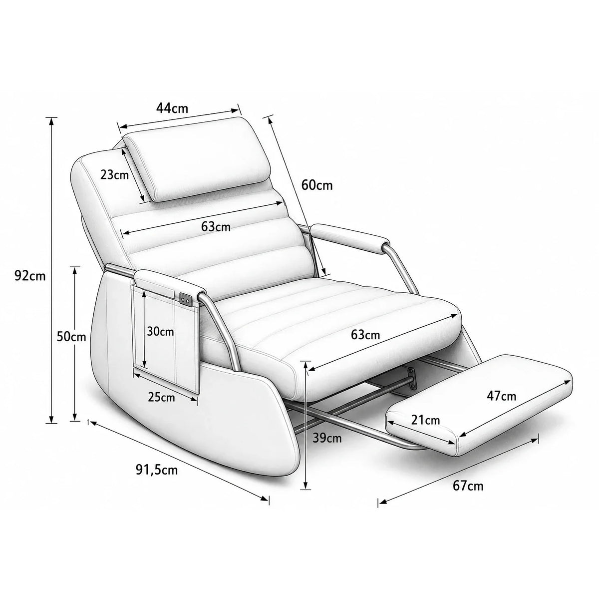 Reclining tufted corduroy rocking chair – product view 3