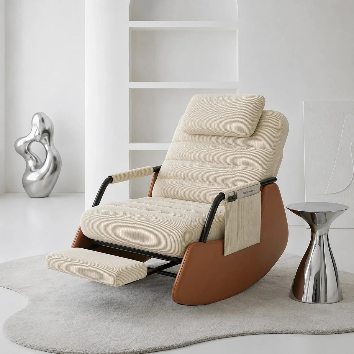 Reclining tufted corduroy rocking chair – product view