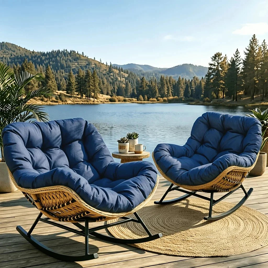 Papasan rattan rocking chair with thick cushion – product view 3