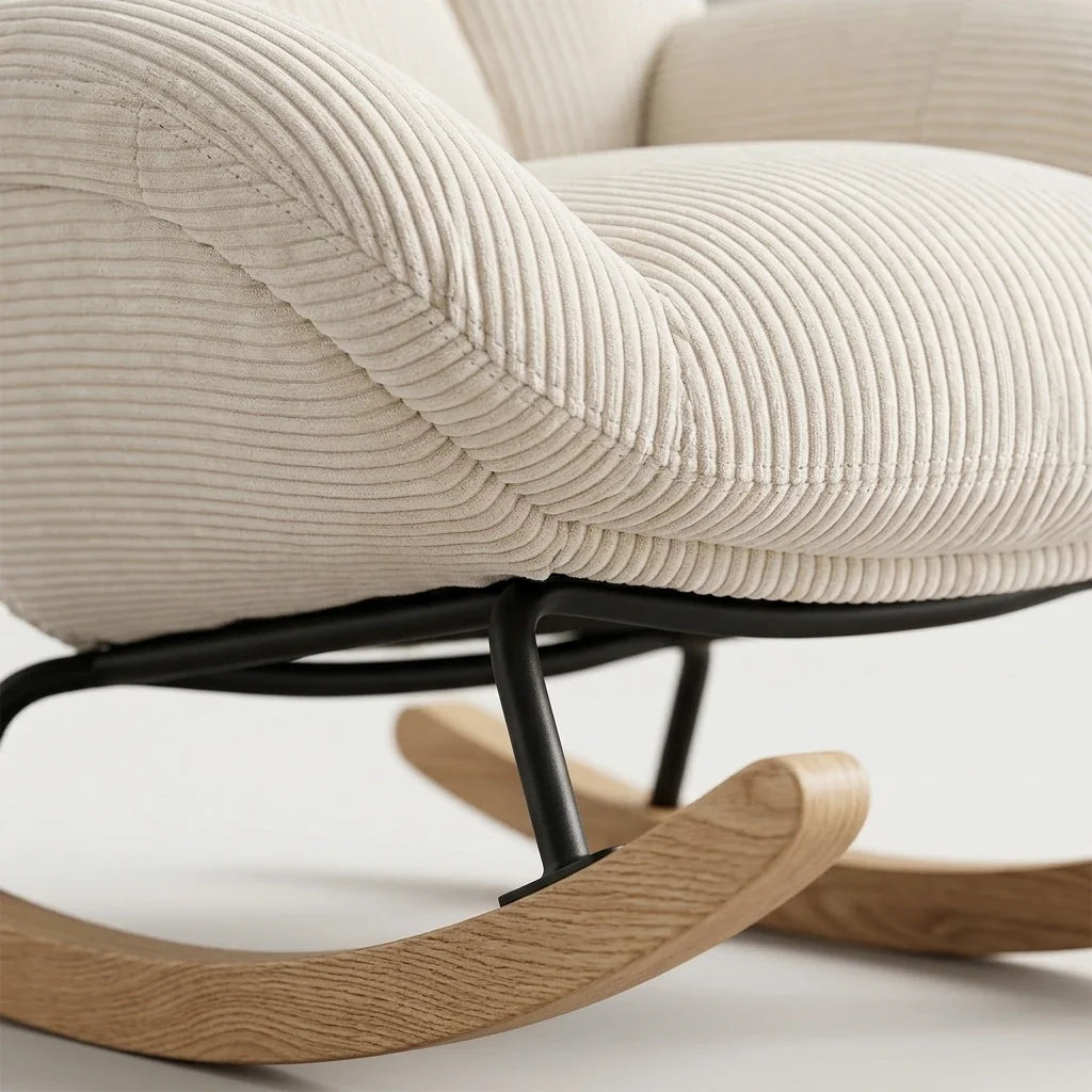 Scandinavian corduroy rocking chair – close-up detail