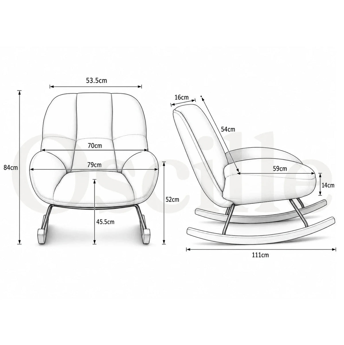 Scandinavian corduroy rocking chair – dimensions