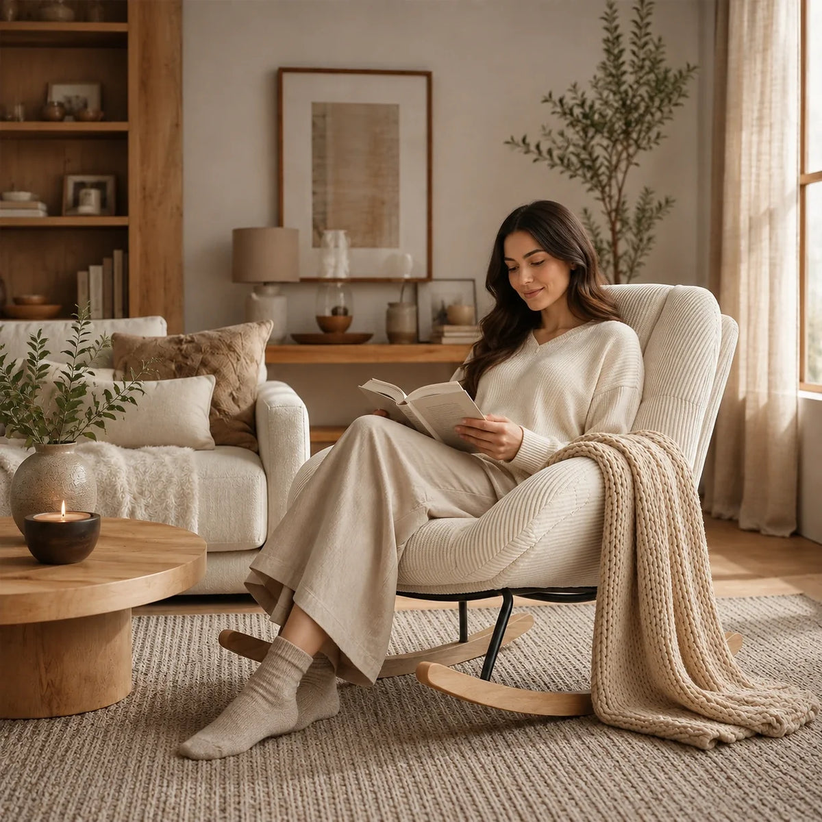 Scandinavian corduroy rocking chair – lifestyle setting