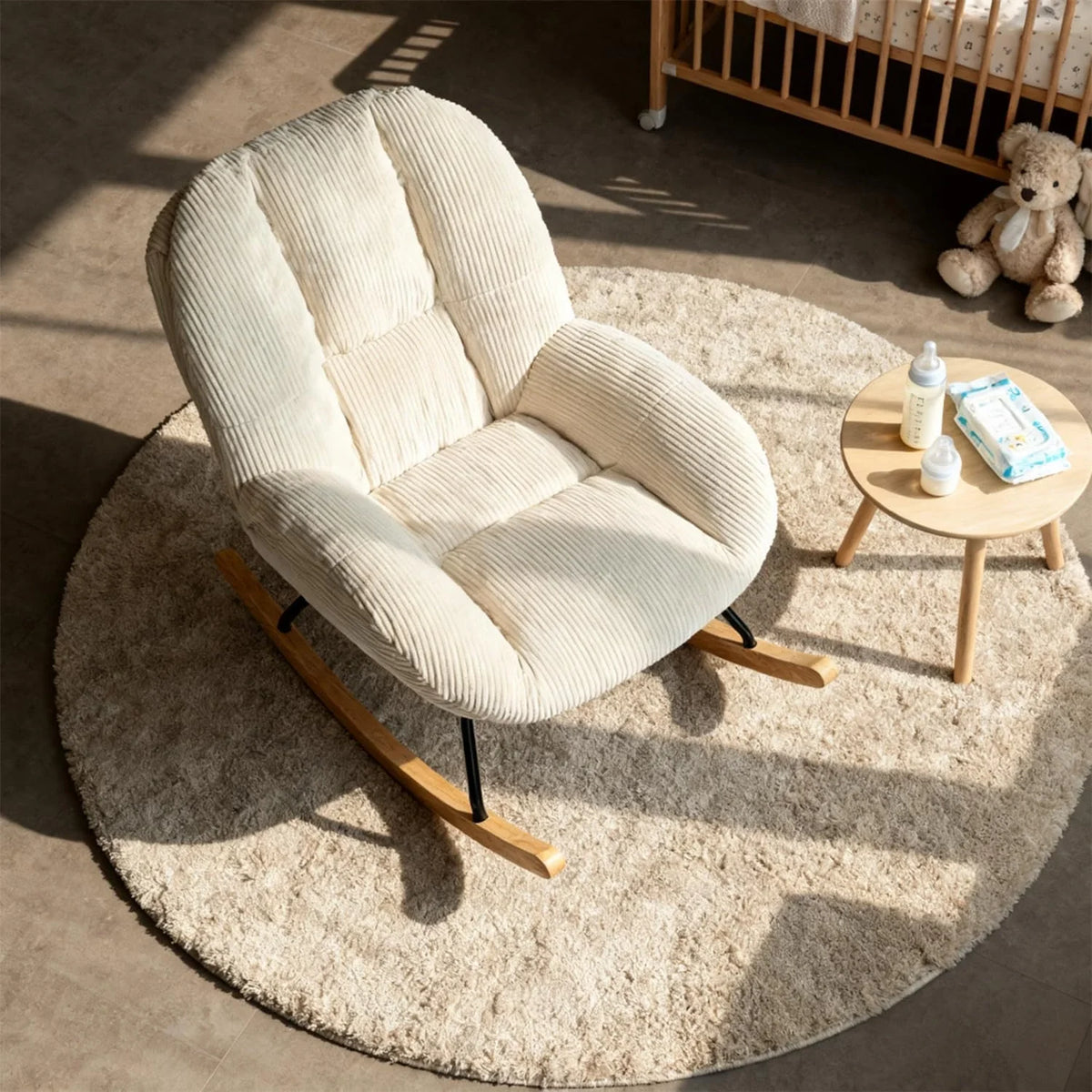 Scandinavian corduroy rocking chair – lifestyle setting 2