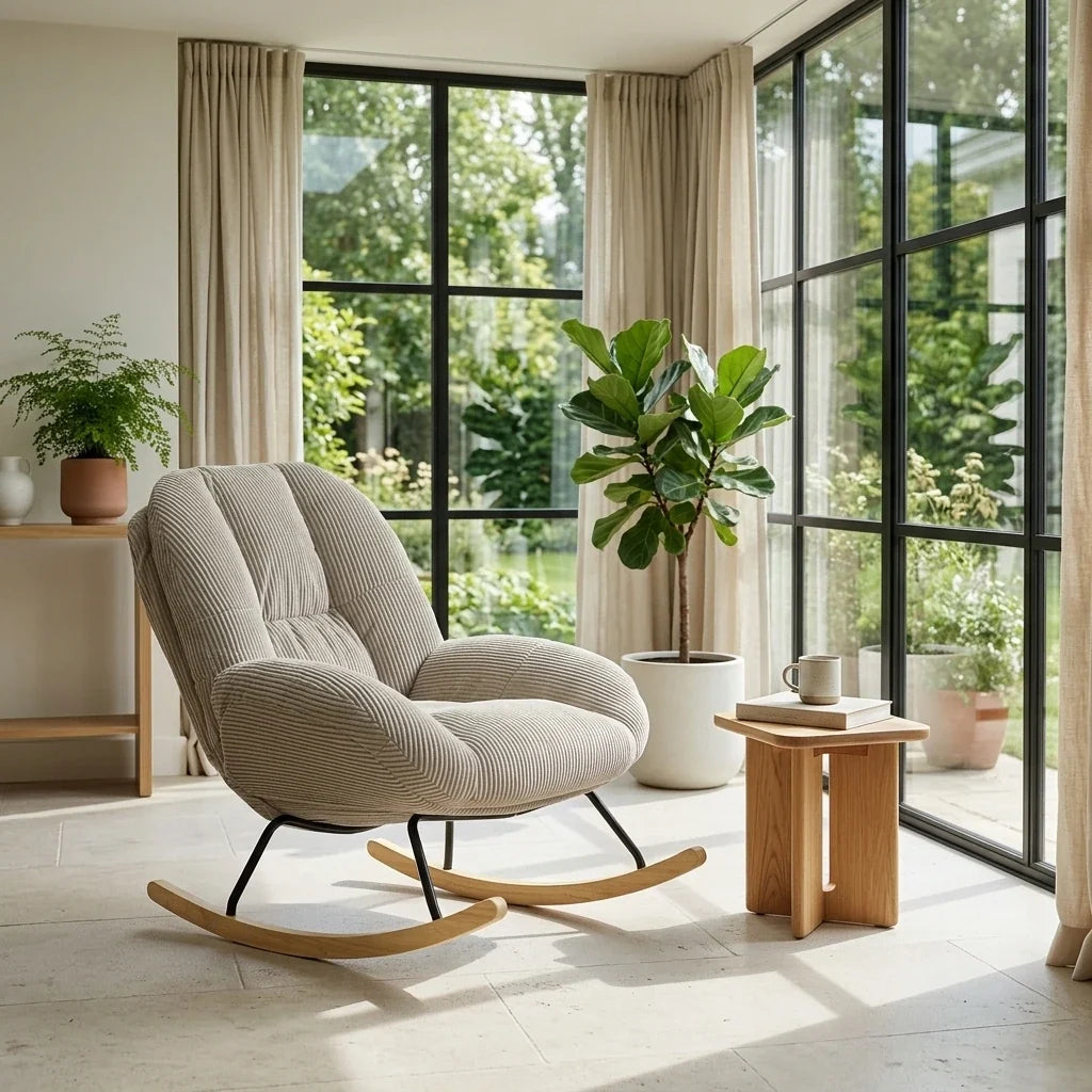Scandinavian corduroy rocking chair – Grey