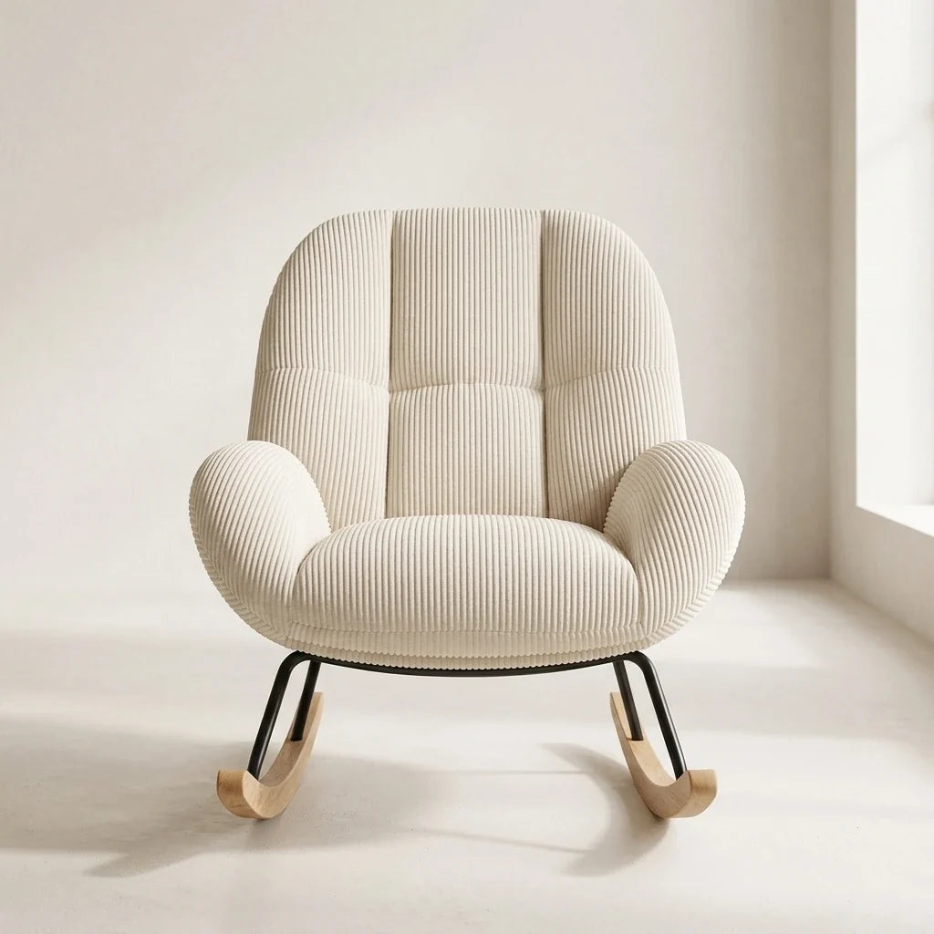Scandinavian corduroy rocking chair – front view