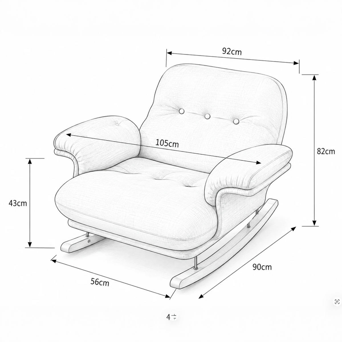 Oversized chenille reclining rocking chair – product view 2