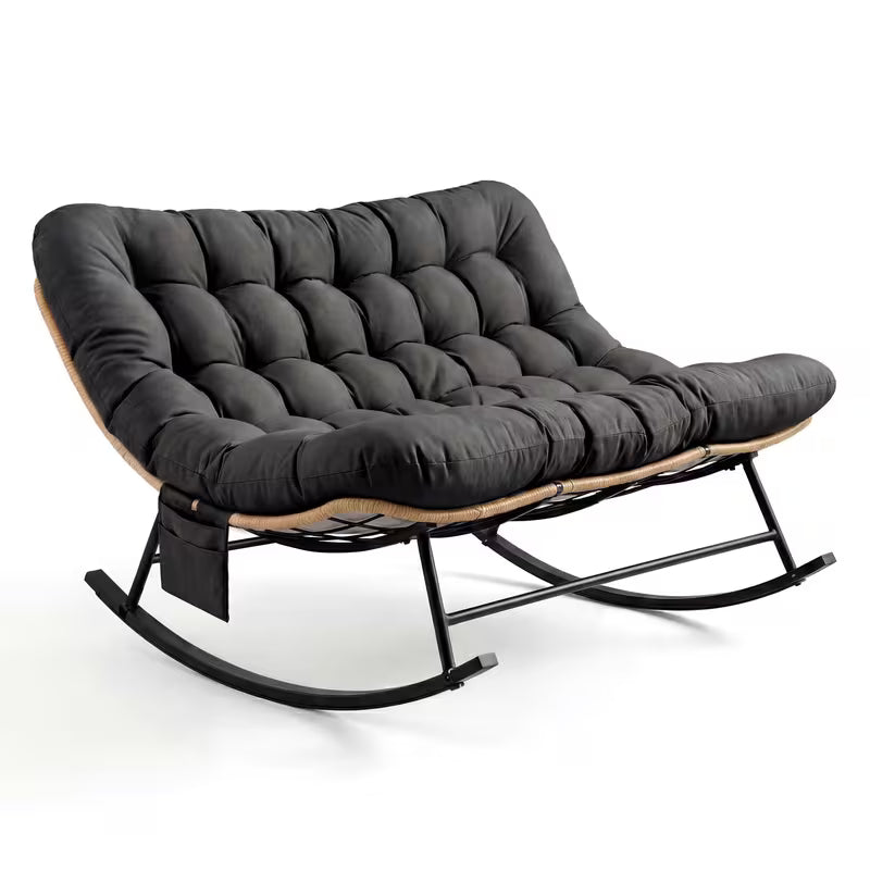 2-seater rattan rocking chair – Black