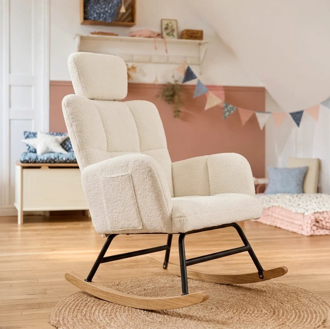 Ultra-soft nursing rocking chair with headrest – side view