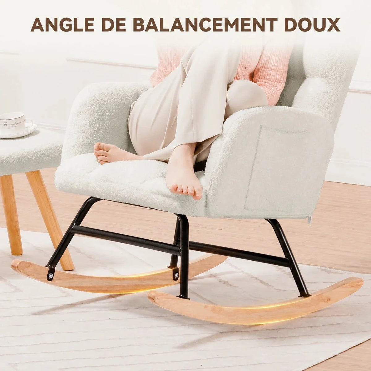 Ultra-soft nursing rocking chair with headrest – three-quarter view