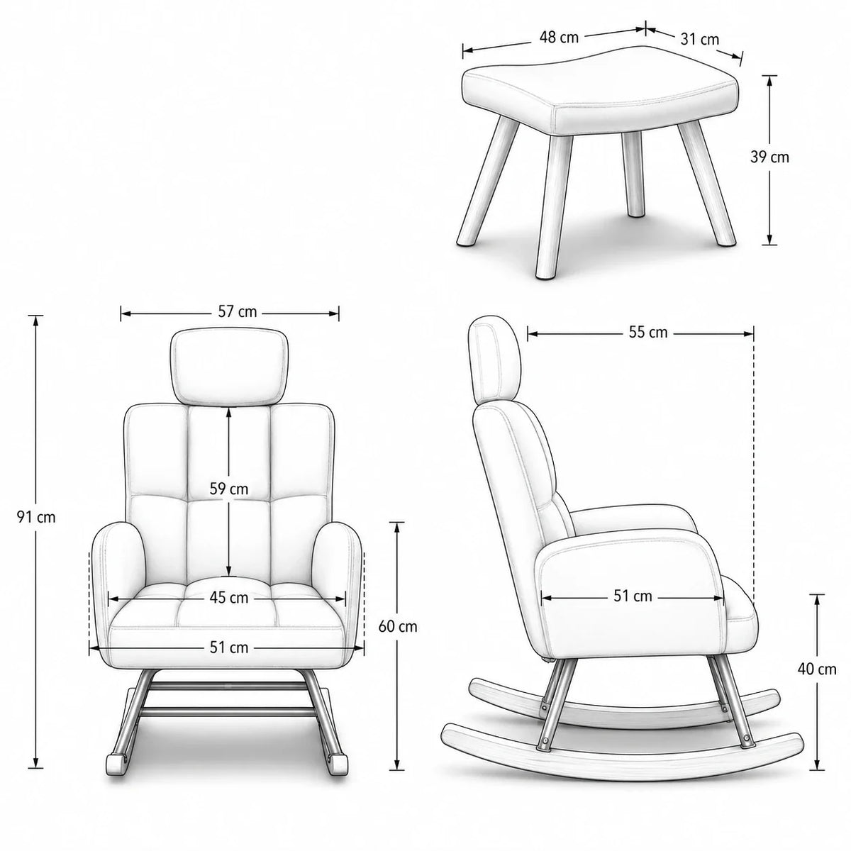 Ultra-soft nursing rocking chair with headrest – close-up detail 3