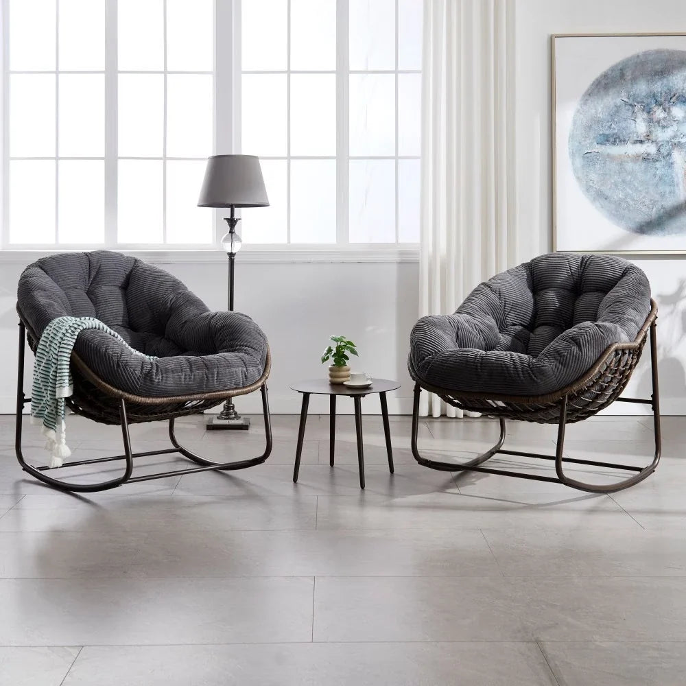 Papasan rattan rocking chair with corduroy cushion – product view 2