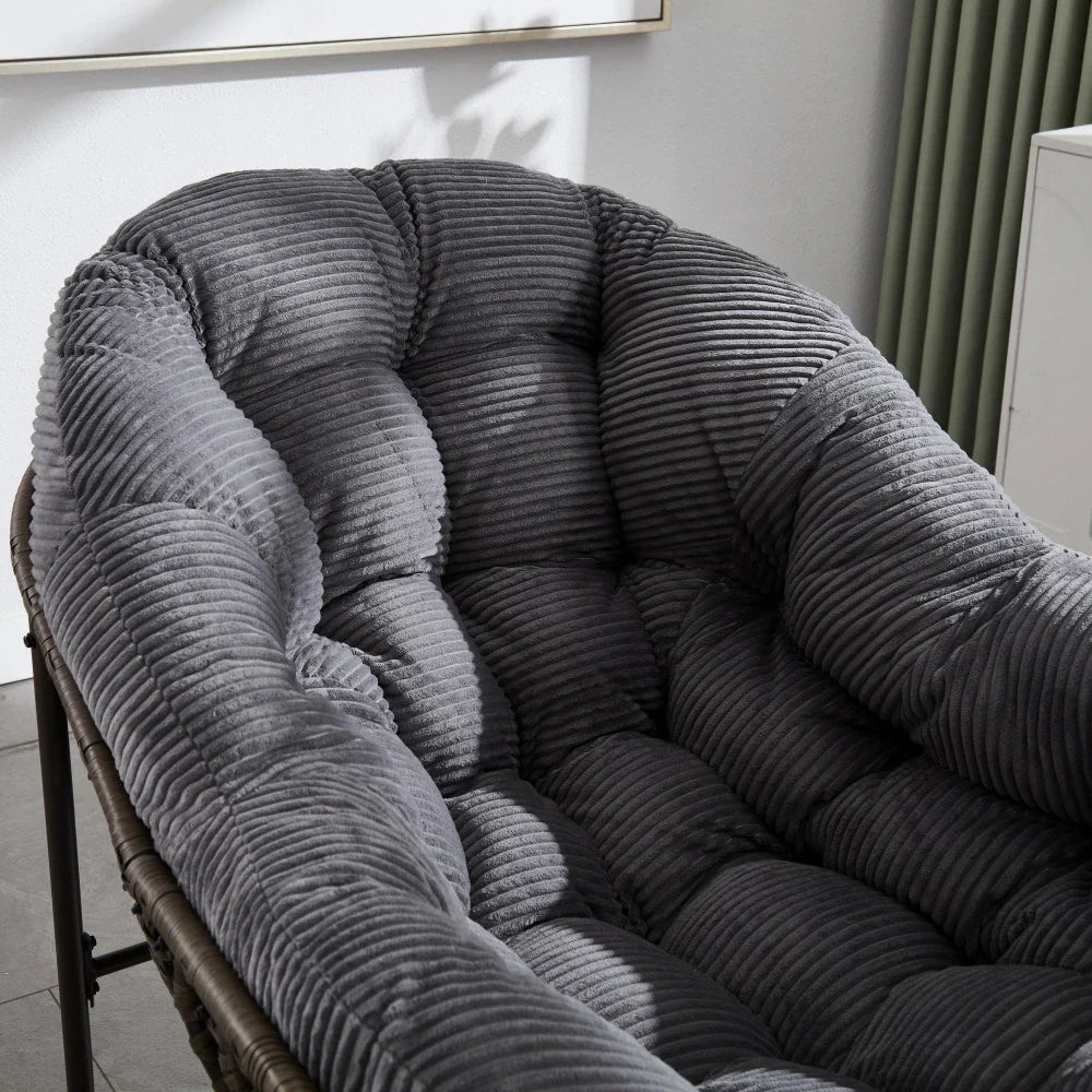Papasan rattan rocking chair with corduroy cushion – close-up detail 4