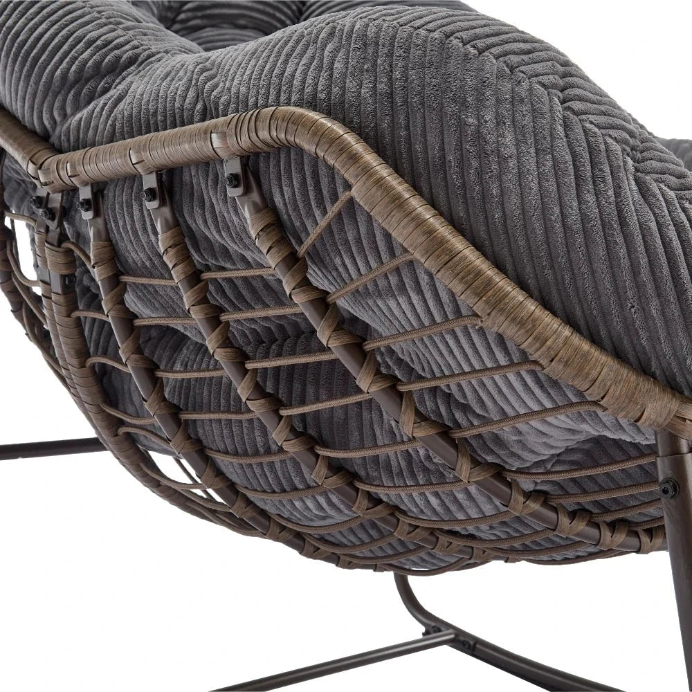 Papasan rattan rocking chair with corduroy cushion – close-up detail 3