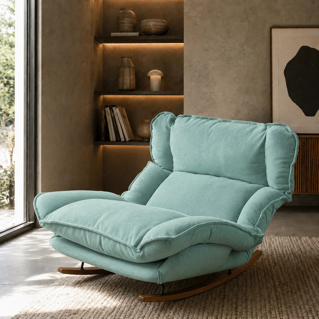 Reclining chenille lazy rocking chair – Sage Green