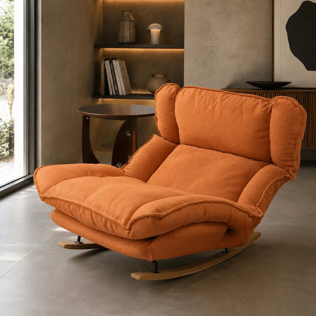 Reclining chenille lazy rocking chair – Orange