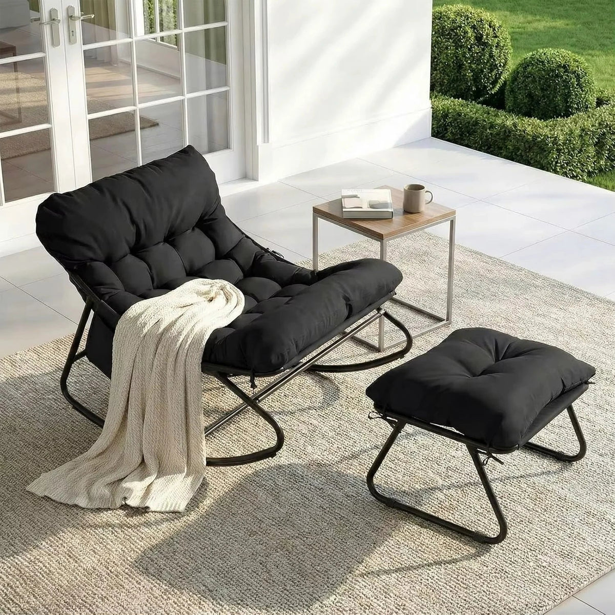 Outdoor rocking chair with waterproof cushion – Black