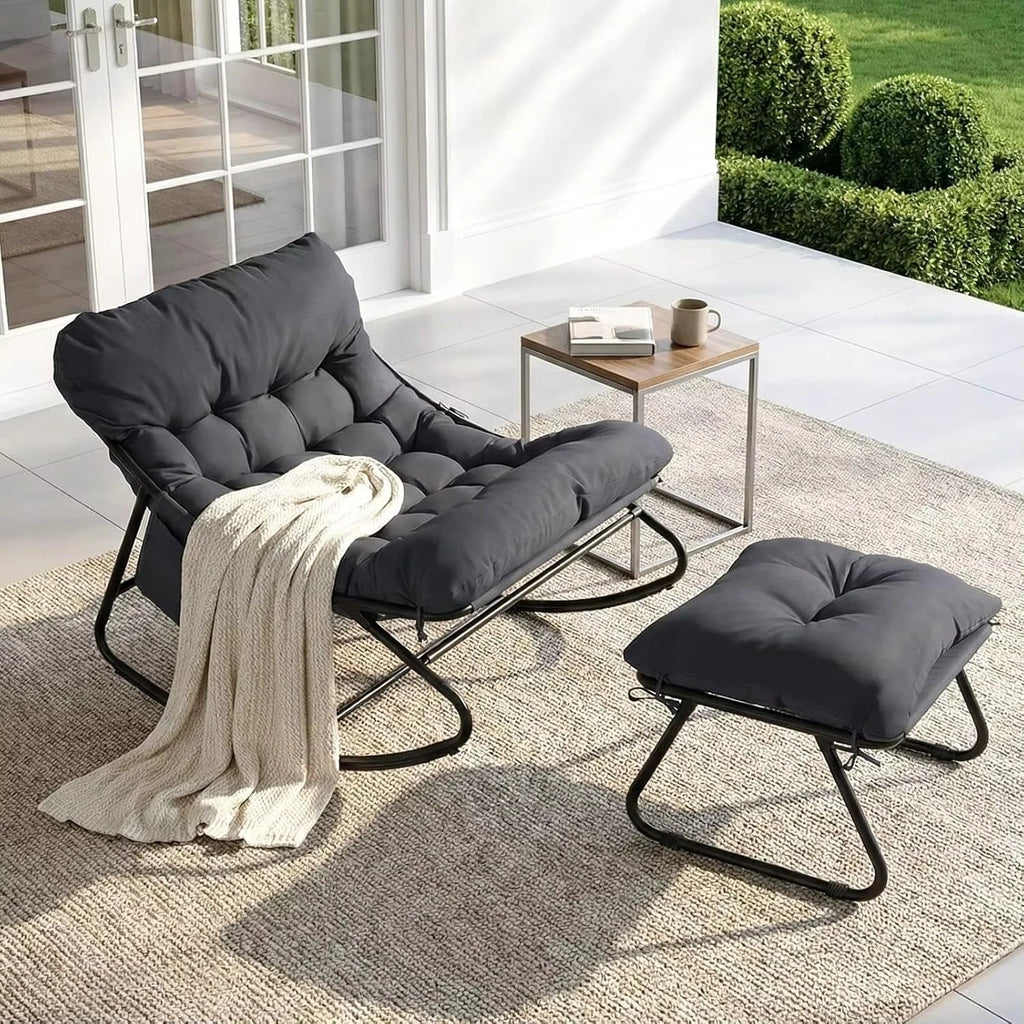 Outdoor rocking chair with waterproof cushion – Grey