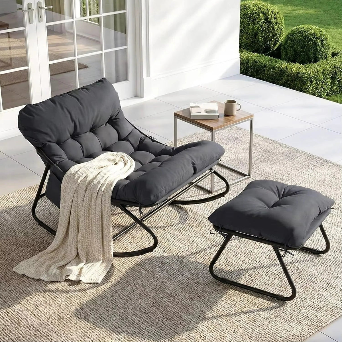 Outdoor rocking chair with waterproof cushion – Grey