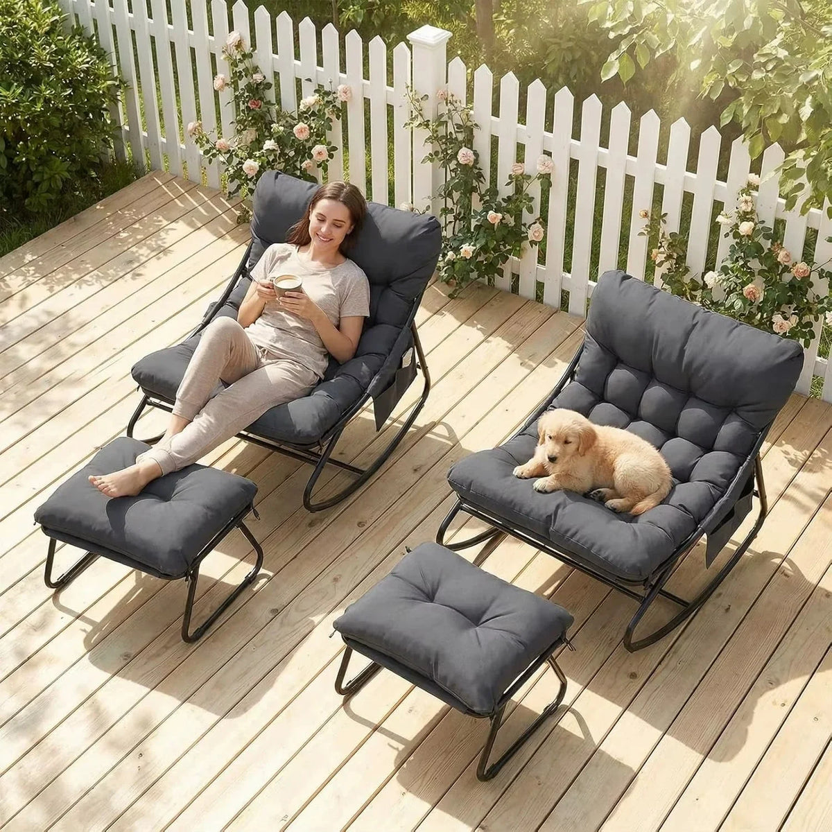 Outdoor rocking chair with waterproof cushion – product view 4