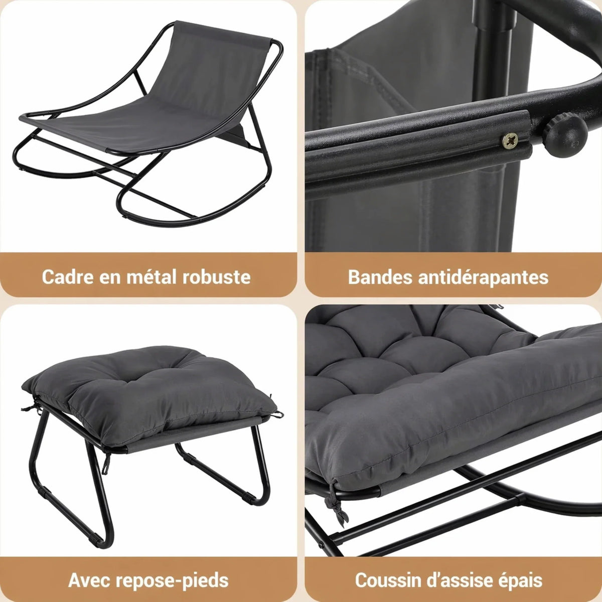 Outdoor rocking chair with waterproof cushion – product view 6