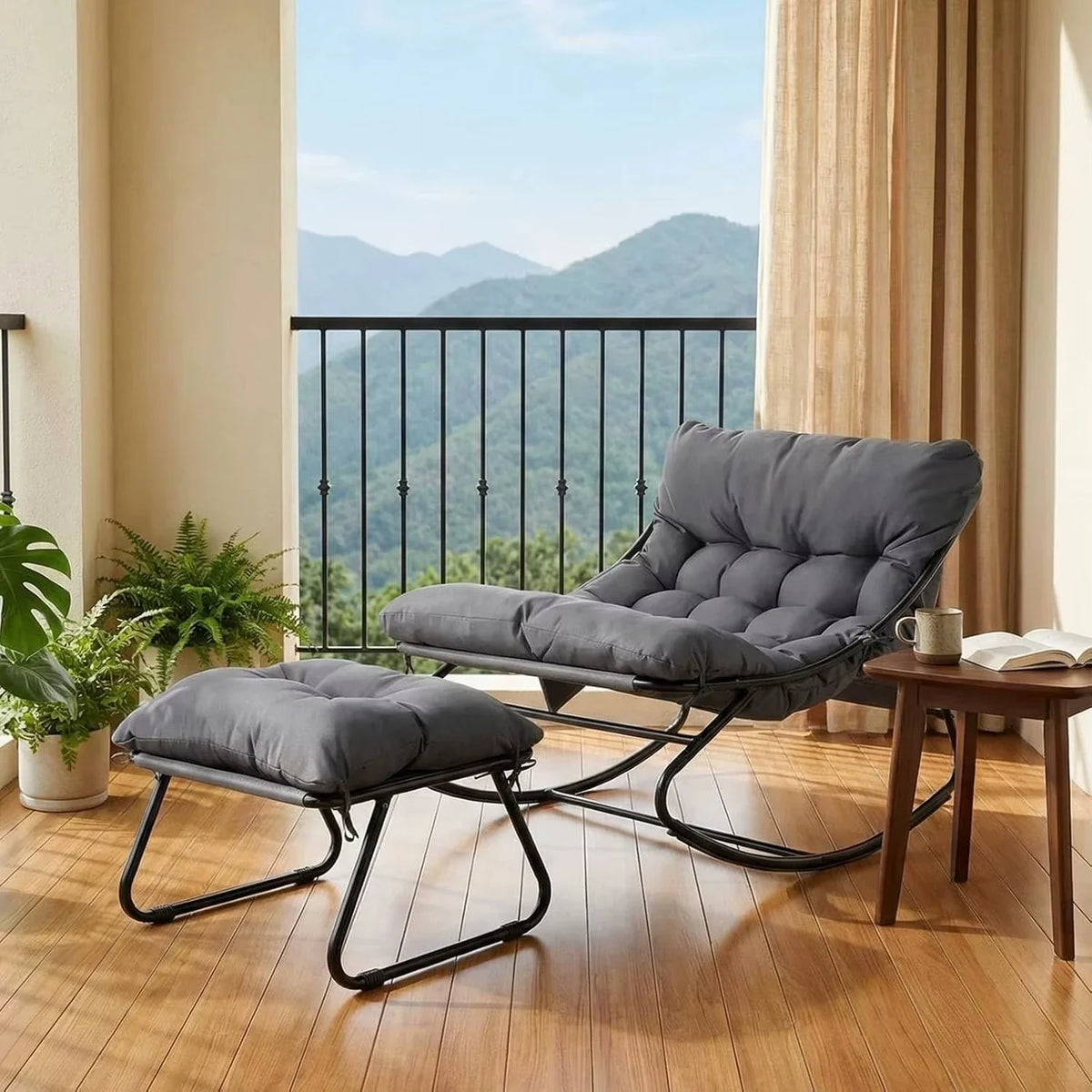 Outdoor rocking chair with waterproof cushion – product view 3