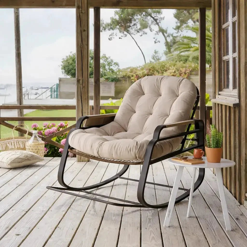 Outdoor rattan rocking chair – lifestyle setting Image
