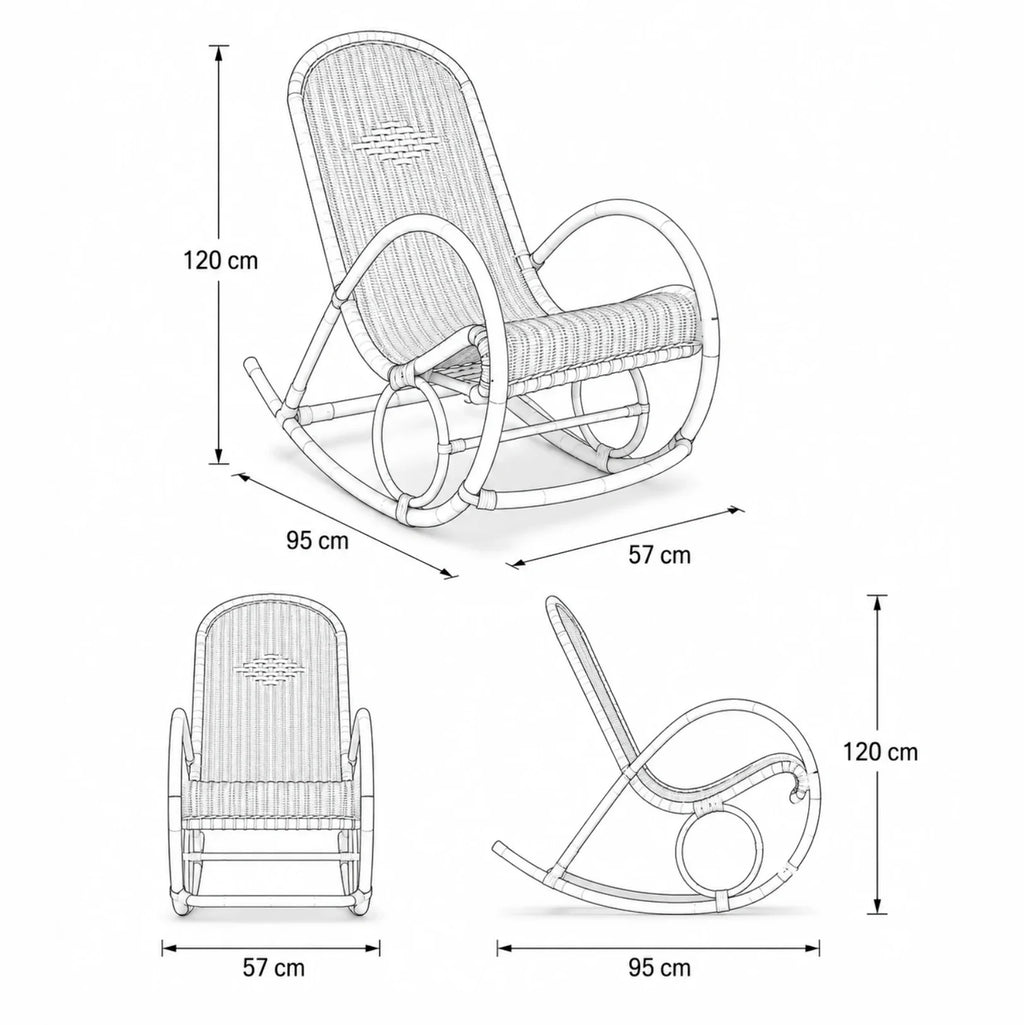 Hand-woven rattan and manau rocking chair – product view 2