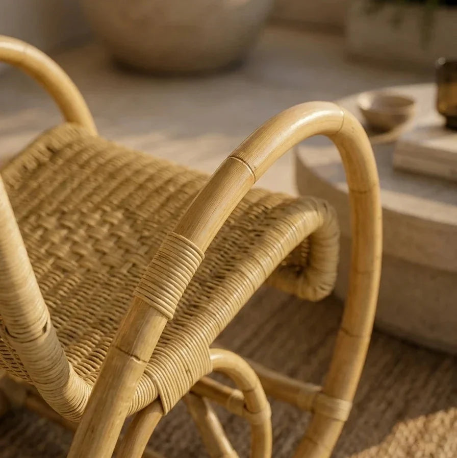 Hand-woven rattan and manau rocking chair – close-up detail 3