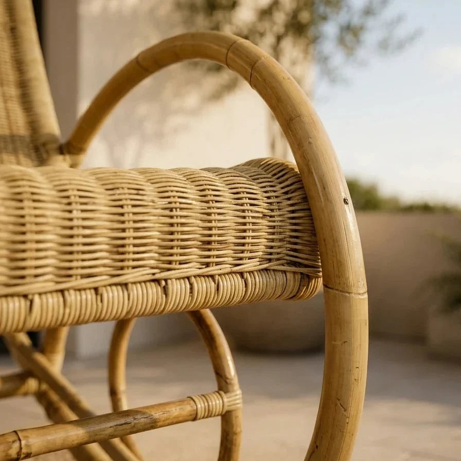 Hand-woven rattan and manau rocking chair – side view