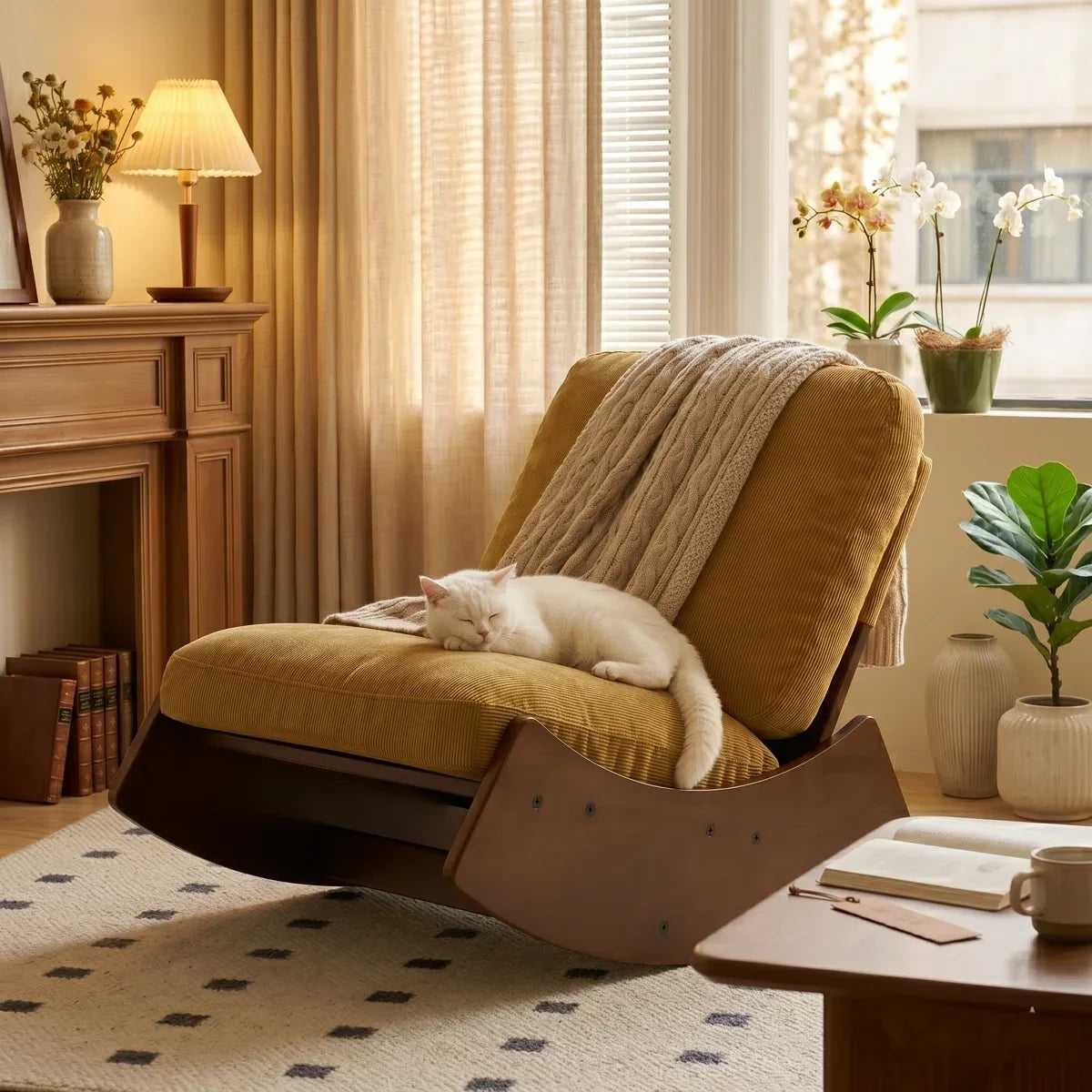Retro corduroy rocking chair – Mustard Yellow