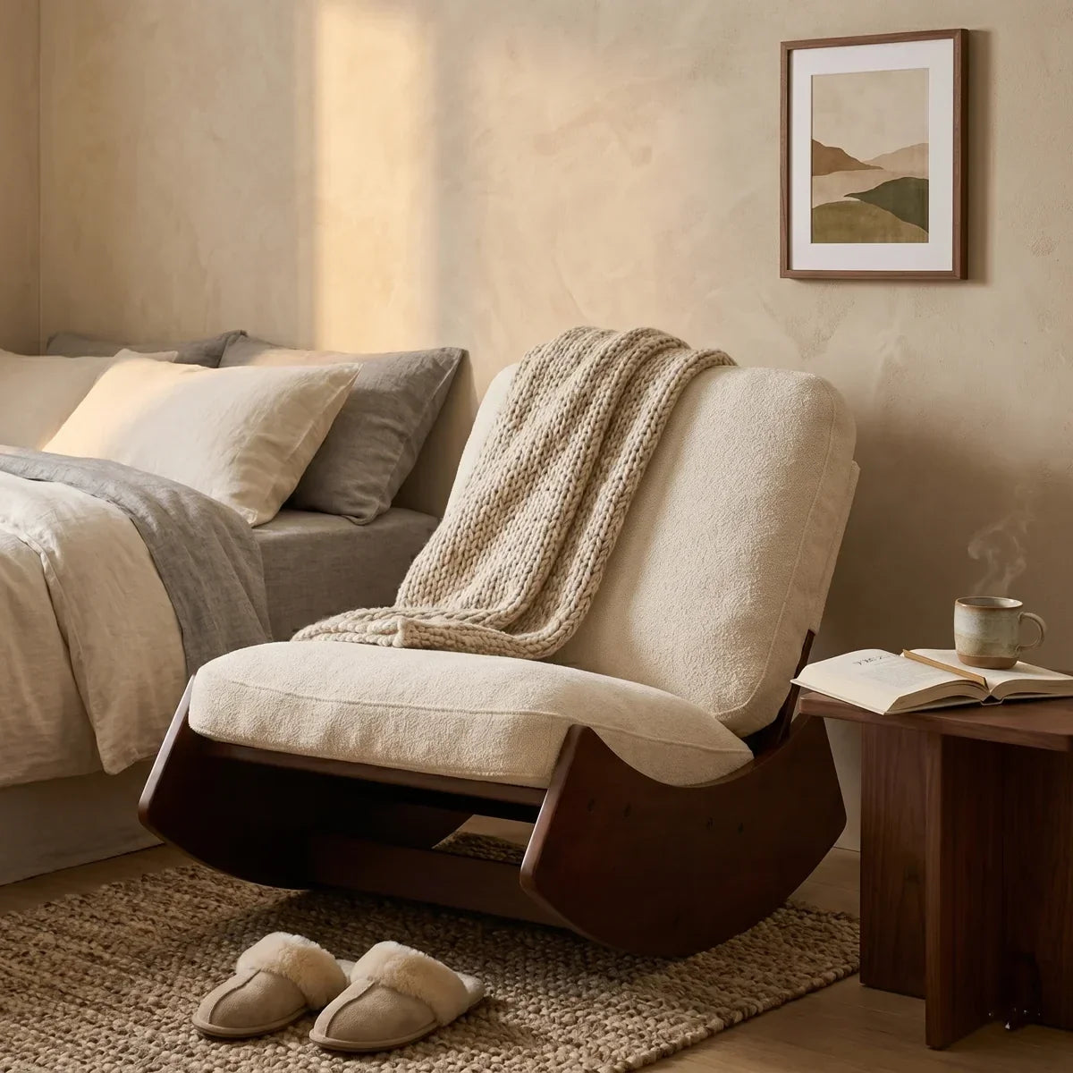 Retro corduroy rocking chair – Ivory