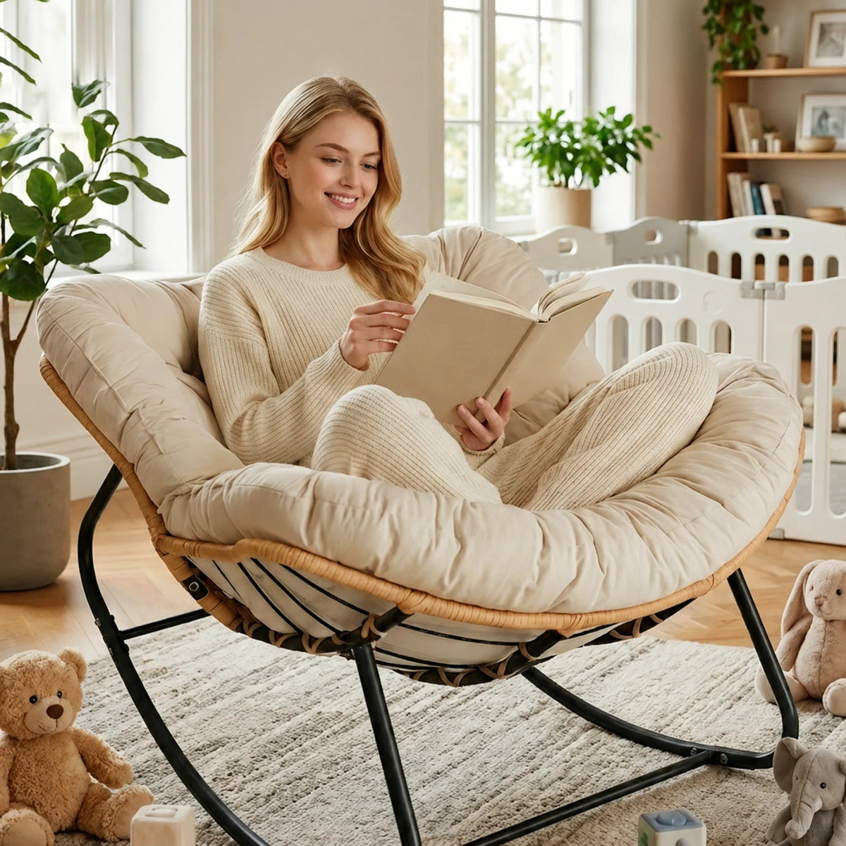All-weather rattan rocking chair – lifestyle setting 2