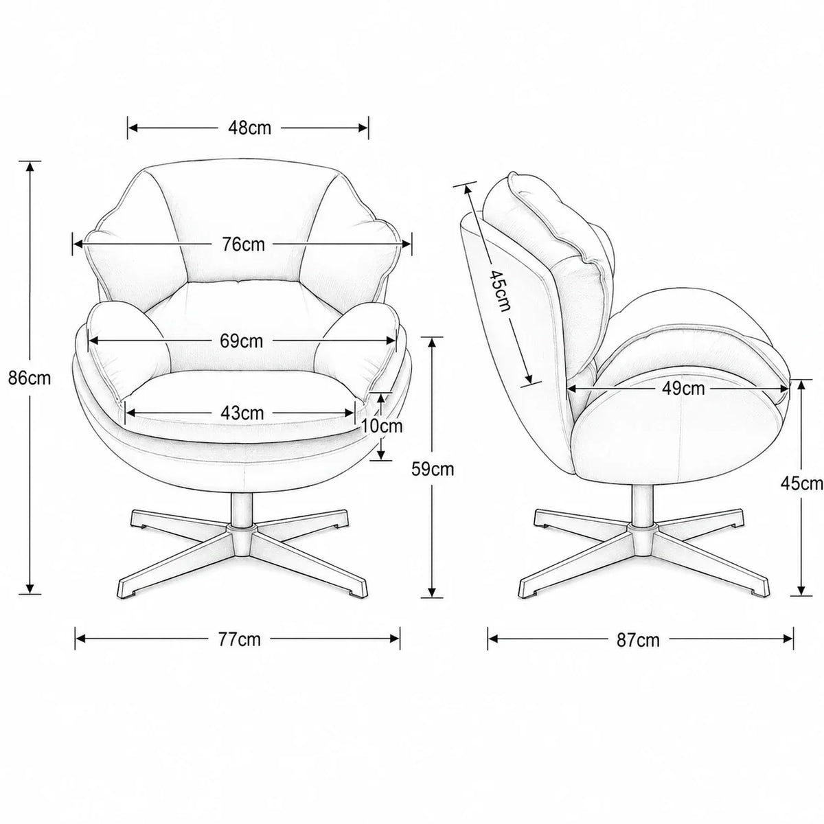 Cream chenille 360° swivel cocoon armchair – product view 4