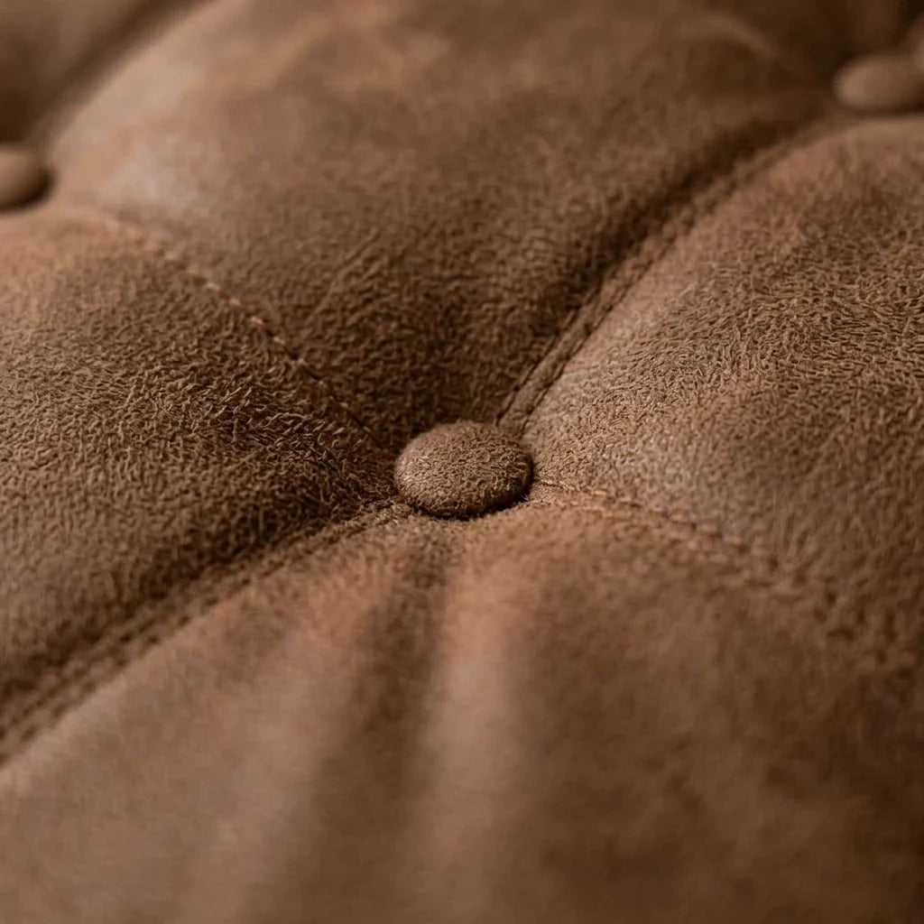 Brown microfibre swivel recliner armchair with footstool – close-up detail 4